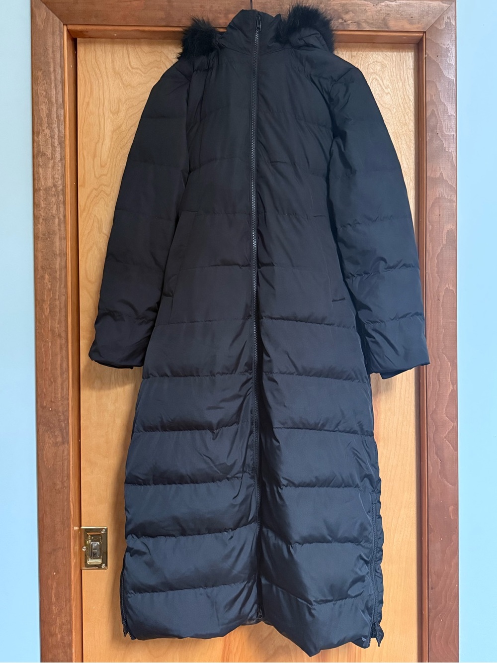 Size 2-4 XS Lands End Women's Down Maxi Winter Coat Long Black Puffer w/ Hood